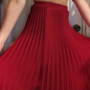 Vibrant Cranberry Pleated Satin Skirt